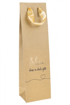 Flaschentasche Kraftpapier mit Goldprägung "Schön, dass es Dich gibt"